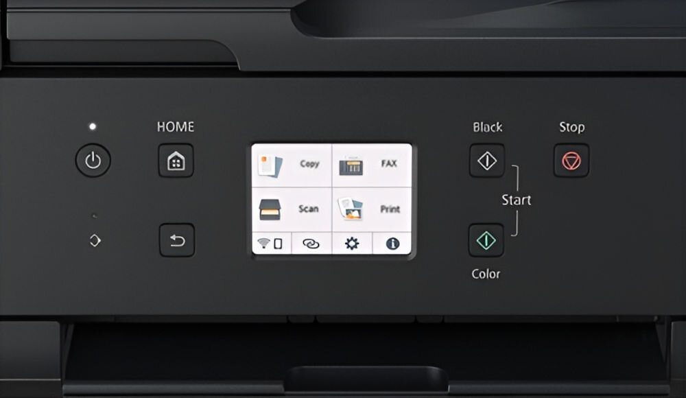 Urządzenie wielofunkcyjne CANON Pixma TR7650 Druk w kolorze, Automatyczny druk dwustronny, Wi-Fi  zbliżenie na ekran urządzenia ekran przyciski szybka nawigacja po menu