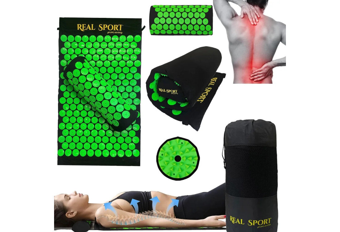 Mata do akupresury EXTRALINK B-020 Czarno-zielony wygląd design tło prezentacja wizualizacja Naturalne wsparcie dla Twojego ciała