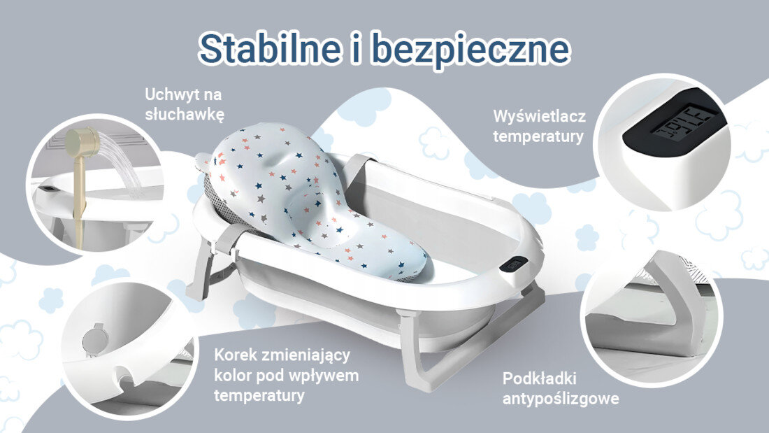 Wanienka EXTRALINK EX.20994 dla dzieci z termometrem LED Szara wygląd design prezentacja wizualizacja Komfort kąpieli w każdej chwili