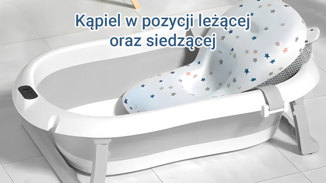 Wanienka EXTRALINK EX.20994 dla dzieci z termometrem LED Szara Wygoda w podróży Bezpieczeństwo podczas kąpieli Stabilny, wzmocniony stojak antypoślizgowe przyssawki kształt wymiary komfortowe warunki kąpieli