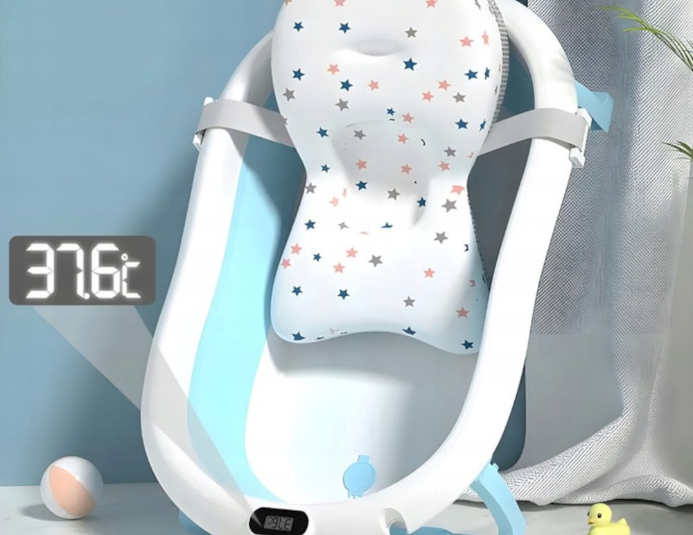 Wanienka EXTRALINK EX.20994 dla dzieci z termometrem LED Niebieska Stała kontrola temperatury Wbudowany termometr bieżące monitorowanie temperatury wody kąpiel warunku Zmieniający kolor korek  ostrzeżenie