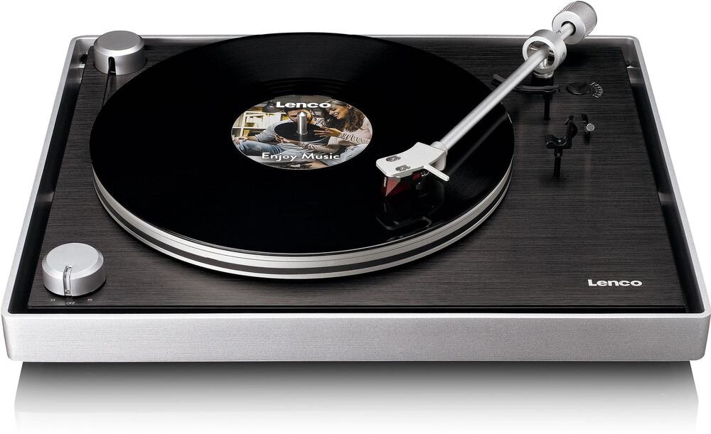 Gramofon LENCO L-455BK pokrywa przeciwkurzowa wymiary waga pobór mocy, gramofon od frontu na białym tle