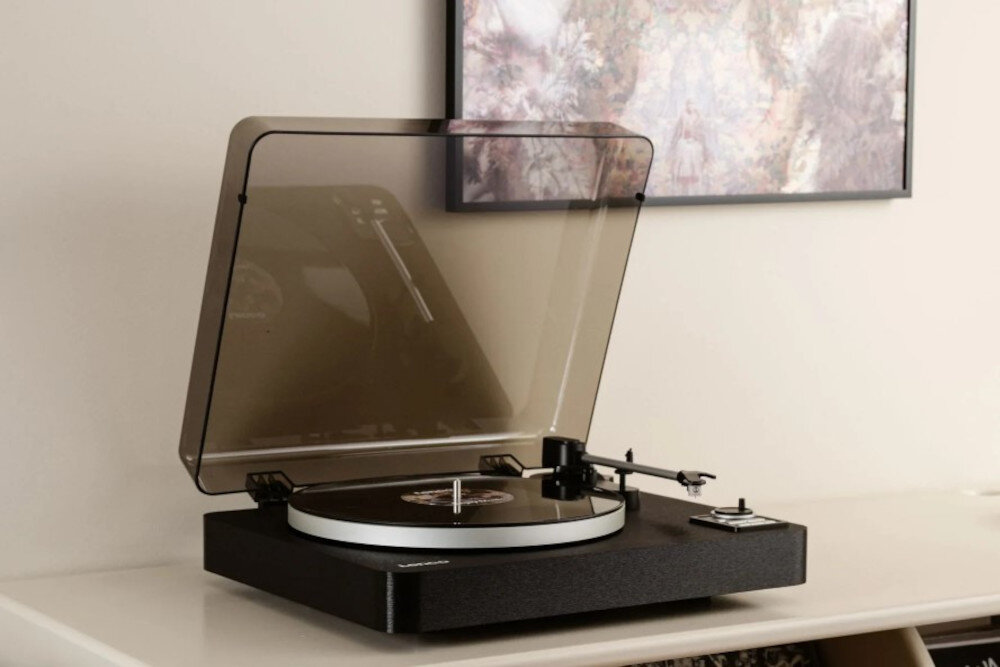 Gramofon LENCO LBTA-165BK - Projektor kinowej jakości, Stylowy gramofon do domu, gramofon stojący na komodzie