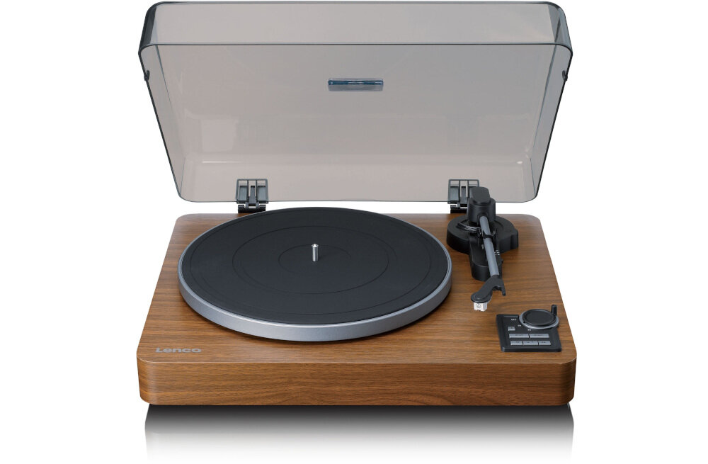 Gramofon LENCO LBTA-165BK - Design i funkcjonalność, gramofon od frontu na białym tle