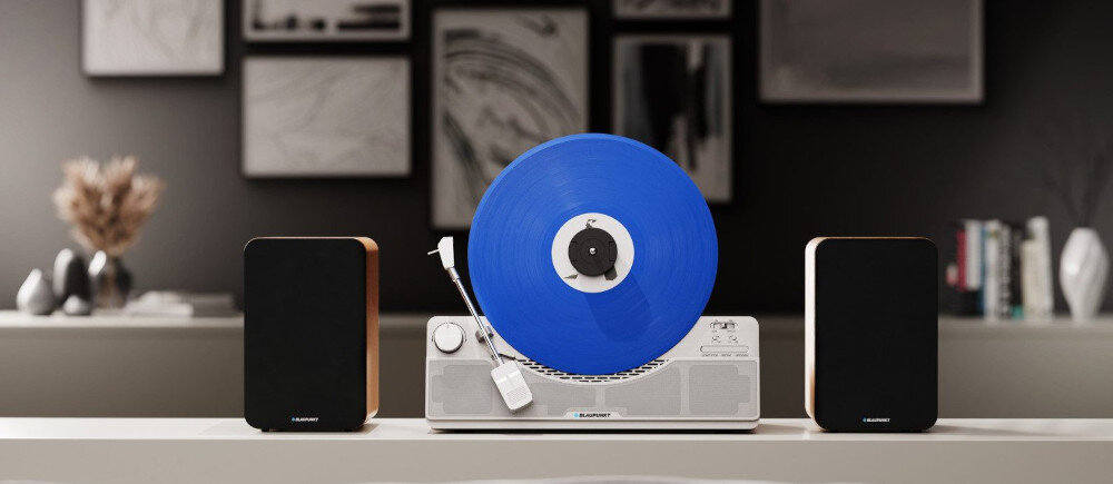 Gramofon pionowy BLAUPUNKT VT100- Automatyczne sterowanie, gramofon stojący na blacie z dodagtkowymi głośnikami