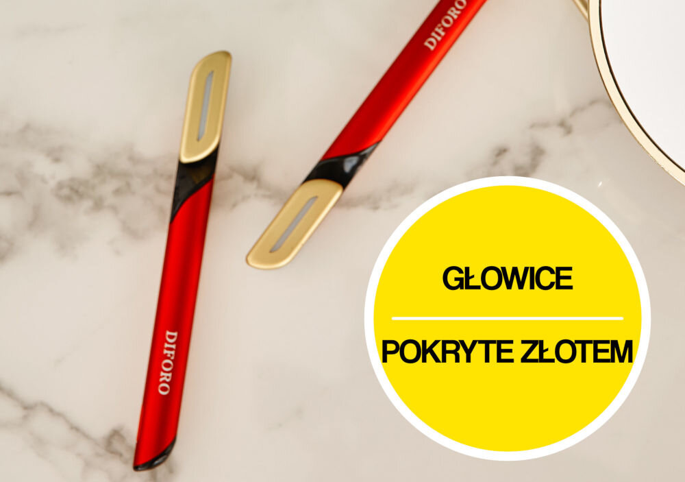 Urządzenie do mezoterapii bezigłowej DIFORO Fairy 2 ProSeries głowica pokryta 24-karatowym złotem działanie liftingujące stymulacja skóry do odnowy własciwości przeciwzmarszczkowe wspomaganie redukcji kolagenu działa wygładzająco odżywczo nawilżająco właściwości antybakteryjne przeciwgrzybicze wspomaganie gojenia ran redukcja blizn i przebarwień