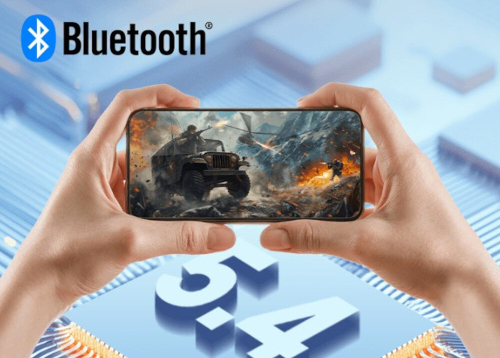 Słuchawki EDIFIER WH700NB Pro ANC z technologią Bluetooth 5.4 i niskim opóźnieniem 0.06s, smartfon trzymany w rękach