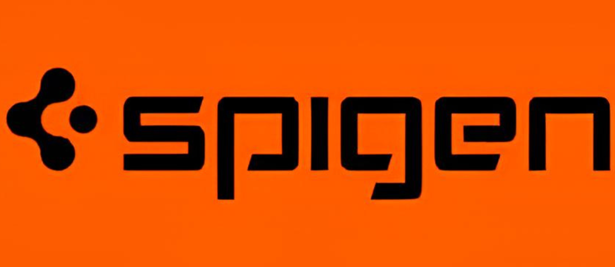 Logo Spigen na pomarańczowym tle.