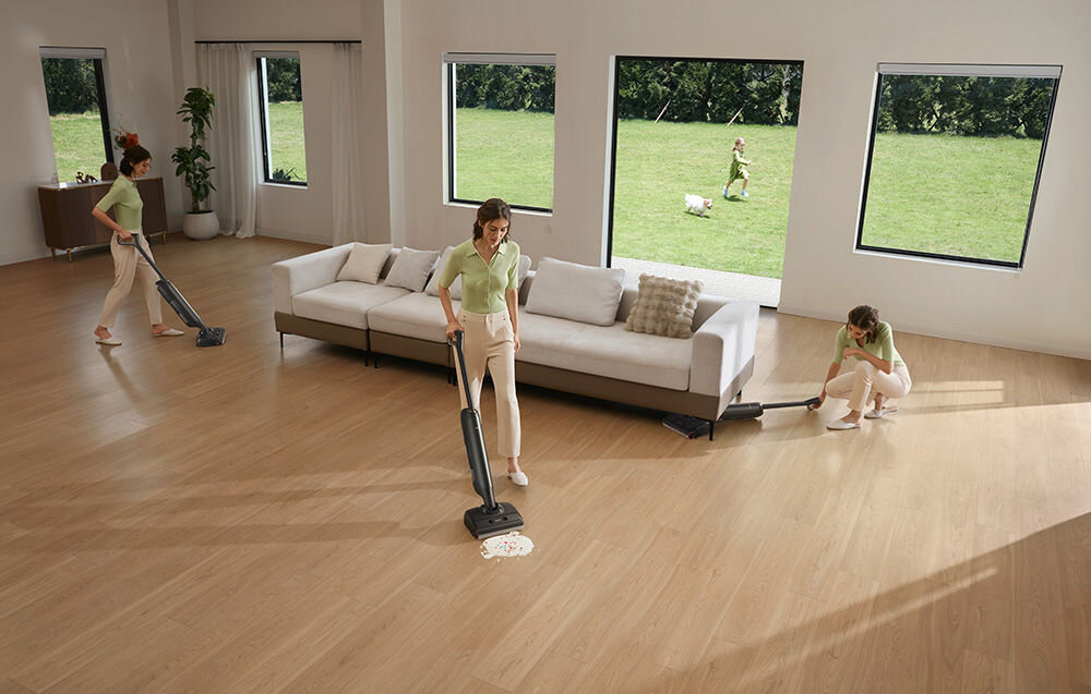 Odkurzacz mopujący DREAME Mova M10 aktywne mycie, separacja wody wygląd design tło wizualizacja