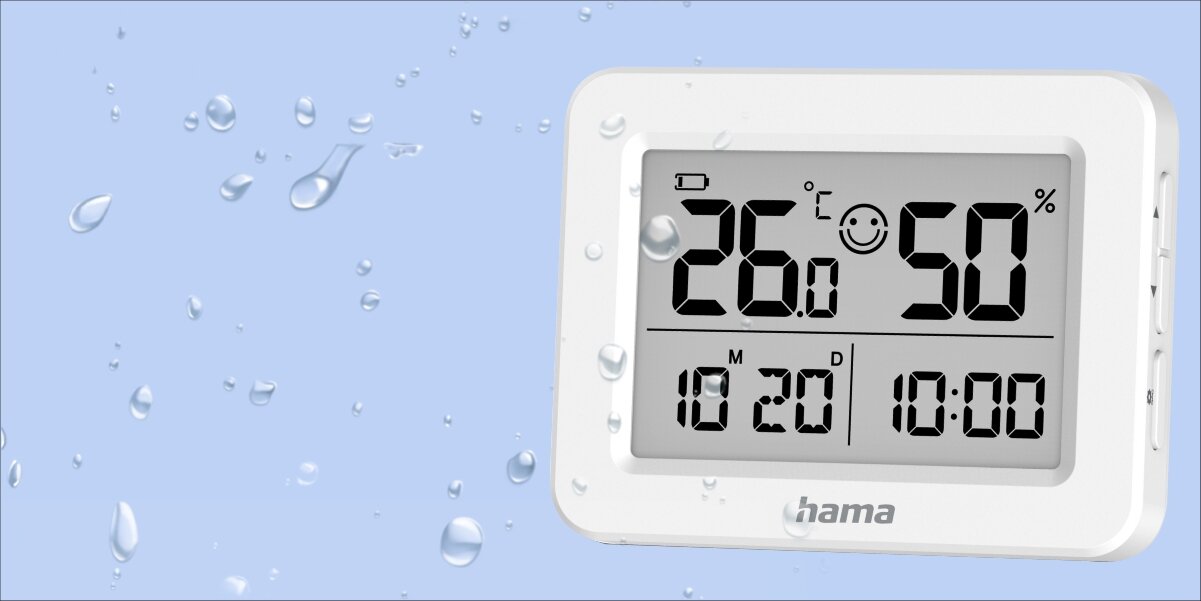 Termometr HAMA Lefkada 222231 Biały Kontrola wilgotności
Higrometr Lefkada mierzy wilgotność powietrza i wyświetla trendy zmian. Dzięki temu lepiej zadbasz o otoczenie w sypialni, szklarni czy pokoju dziecka.