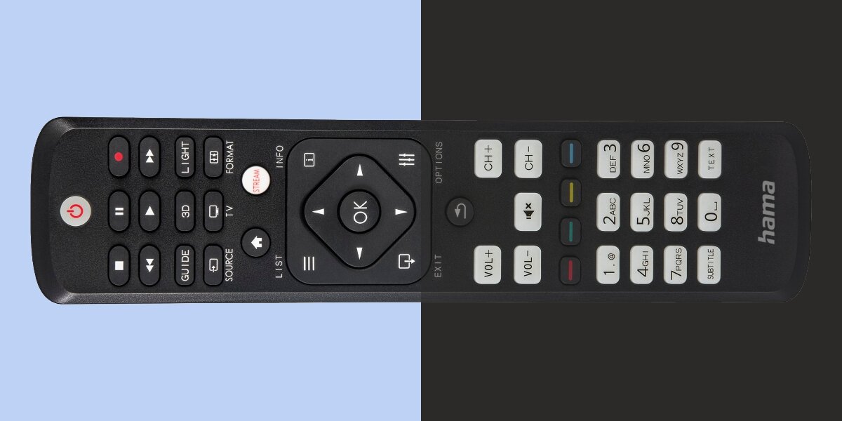 Pilot uniwersalny HAMA 221063 do TV Philips - Wygoda użytkowania, zasięg 10 m, podświetlane klawisze, pilot ułożony pionowo
