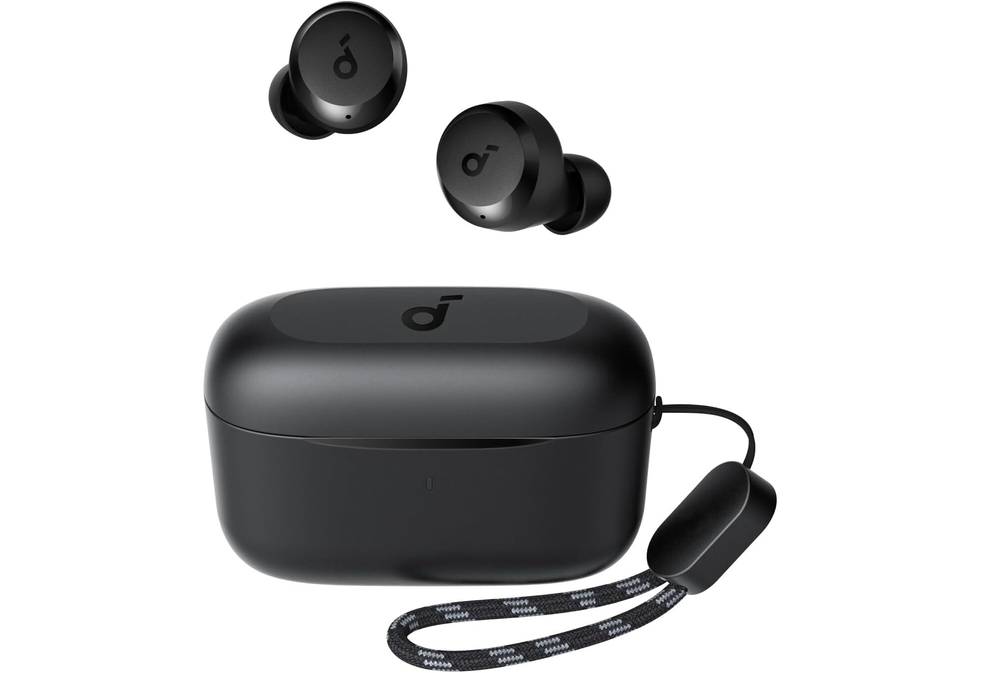 Słuchawki dokanałowe SOUNDCORE A25i czas pracy 28 godzin etui USB-C, słuchawki dokanałowe z etui ładującym od frontu na białym tle