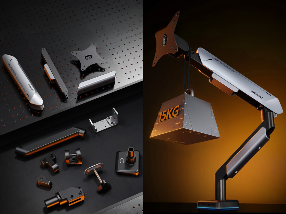 ANDA SEAT Stealth II Pro Solidna aluminiowa konstrukcja do 15 kg monitorami o przekątnej od 17 do 42 cali płaskimi zakrzywionymi - konstrukcja rozłożona na elementy