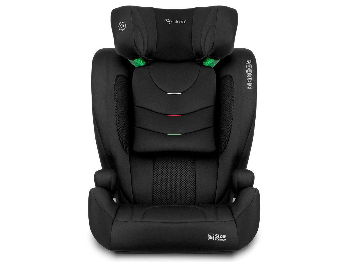 NUKIDO Louis Soft i-Size czwartego do dwunastego roku życia grupy II III 15 36 kilogramów systemu ISOFIX pasów bezpieczeństwa - fotelik na białym tle od przodu