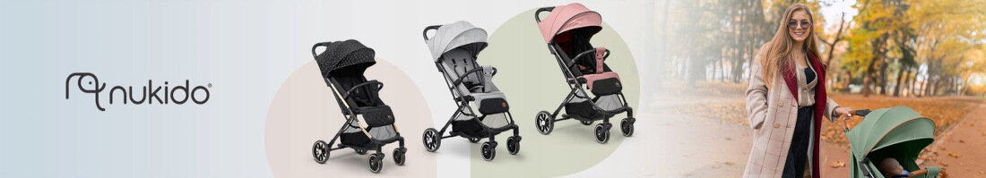 Wózek spacerowy NUKIDO Paseo Jasnoszary wygląd design tło prezentacja wizualizacja Lekkość i komfort na co dzień
