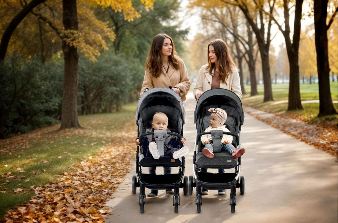 Wózek spacerowy NUKIDO Paseo Zielony Bezpieczna jazda bez kompromisów  pięciopunktowe pasy z miękkimi poduszkami  ochrona Regulowana barierka zabezpiecza