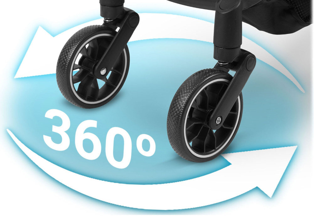 Wózek spacerowy NUKIDO Paseo Zielony Komfort prowadzenia Amortyzowane koła przednie obracające się o 360° płynna jazda Duże tylne koła blokada wygoda i kontrola nawierzchnia