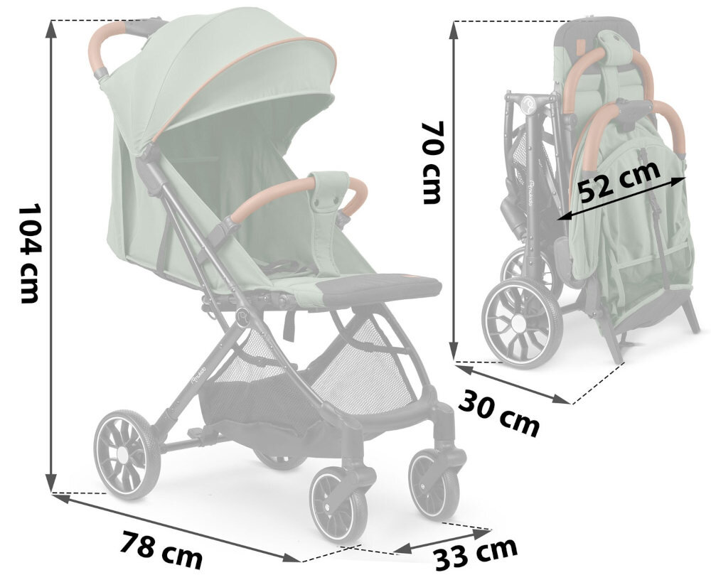 Wózek spacerowy NUKIDO Paseo Zielony Lekka konstrukcja, duże możliwości waga stalowy stelaż wymiary 