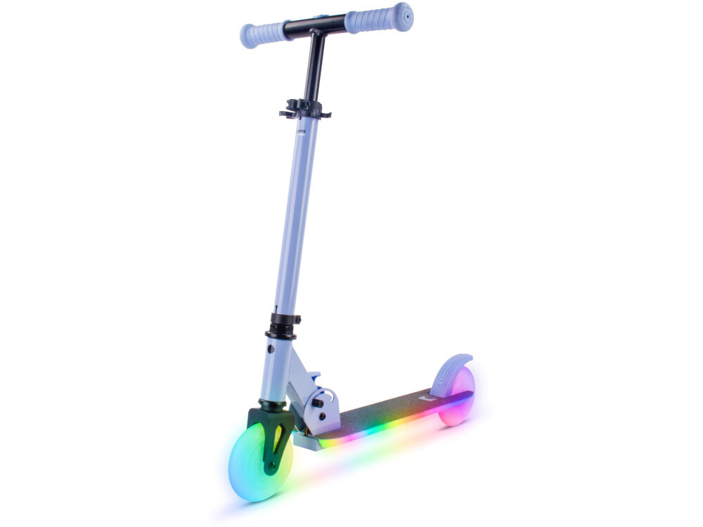 Hulajnoga dla dzieci SUN BABY Lumiride J02.026.0.4 Niebieski hulajnoga widoczna od przodu po skosie zabawa radość bezpieczeństwo magia światła LED