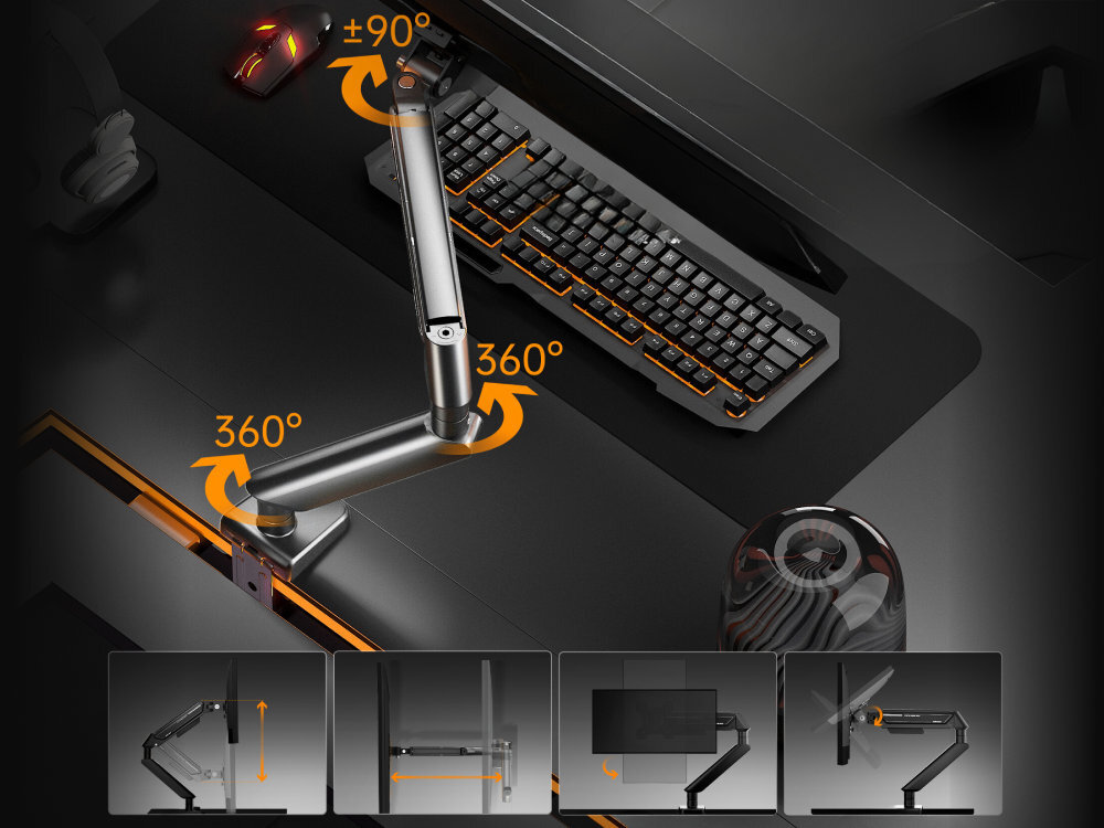 ANDA SEAT Stealth II Możliwość regulacji w pięciu osiach zmniejsza napięcie karku i zmęczenie oczu wygodną pozycję i komfort - regulacja w uchwytu