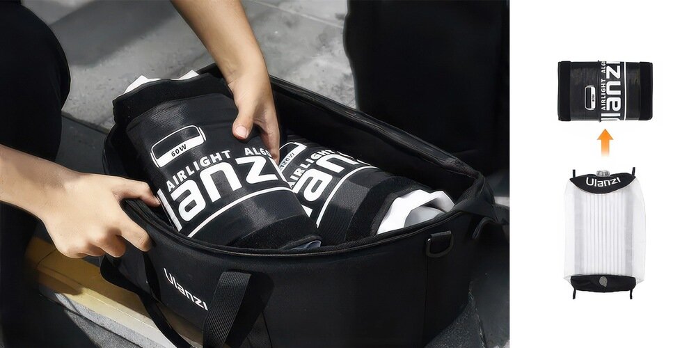 Lampa LED Ulanzi AL60 zwinięta i schowana do torby