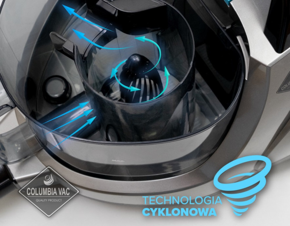 Odkurzacz COLUMBIA VAC OCC2000 Moc, która robi różnicę silnik technologia cyklonowa kurz pyłki sierść świeży i wolny od zanieczyszczeń