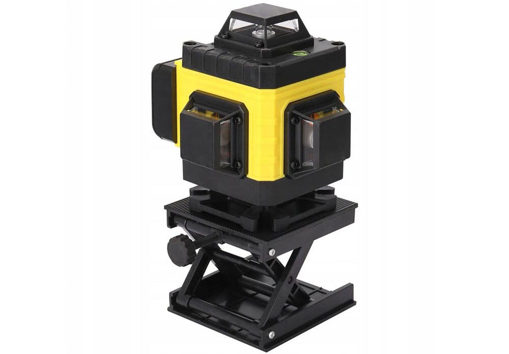 Poziomica laserowa EXTRALINK EX.21250, zdalne, magnes, statyw, regulacja, na białym tle poziomica na platformie