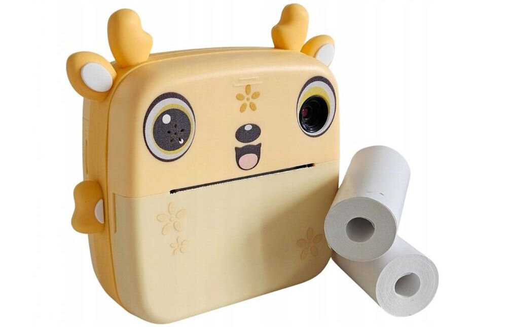 Drukarka EXTRALINK EPP-006 Złącze USB Żółty + Papier termiczny zwykły (3 szt.) Zestaw zawierający aparat natychmiastowy z zamkniętą klapką oraz dwie zapasowe rolki papieru termicznego osobiste centrum kreatywności aparat kamera drukarka termiczna czarno-białe wydruki w zestawie trzy rolki papieru