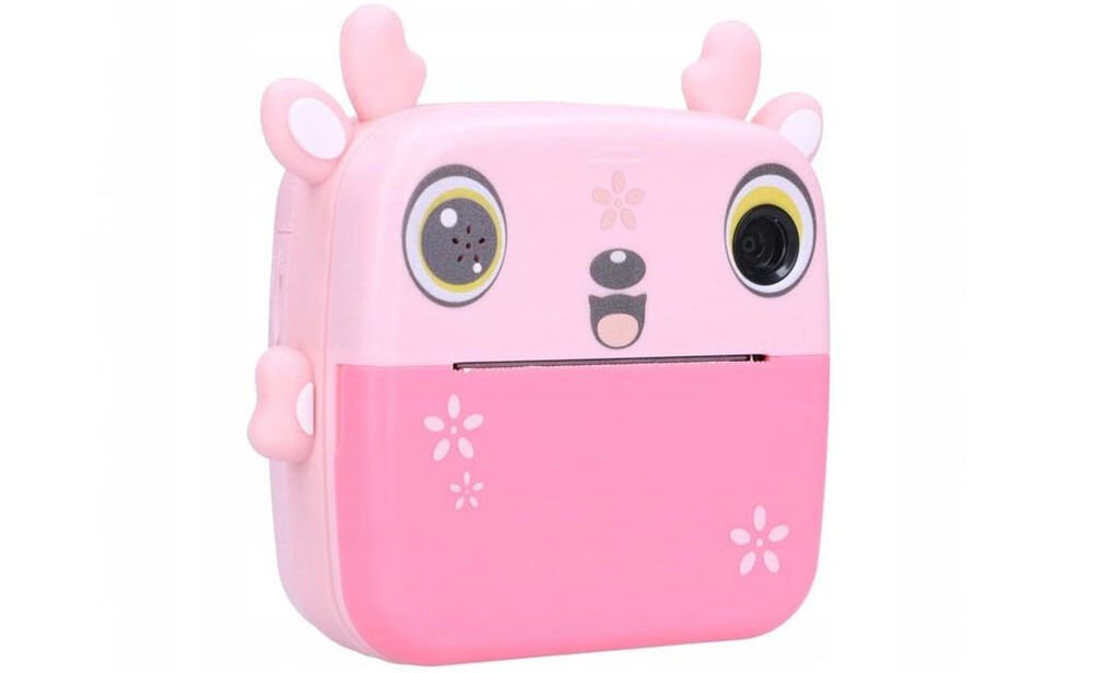 Drukarka EXTRALINK EPP-005 Złącze USB Różowy + Papier termiczny zwykły (3 szt.) aparat natychmiastowy lekko obrócony, na białym tle Bluetooth swoboda szybkie parowanie iOS Android drukowanie zdjęć z telefonu