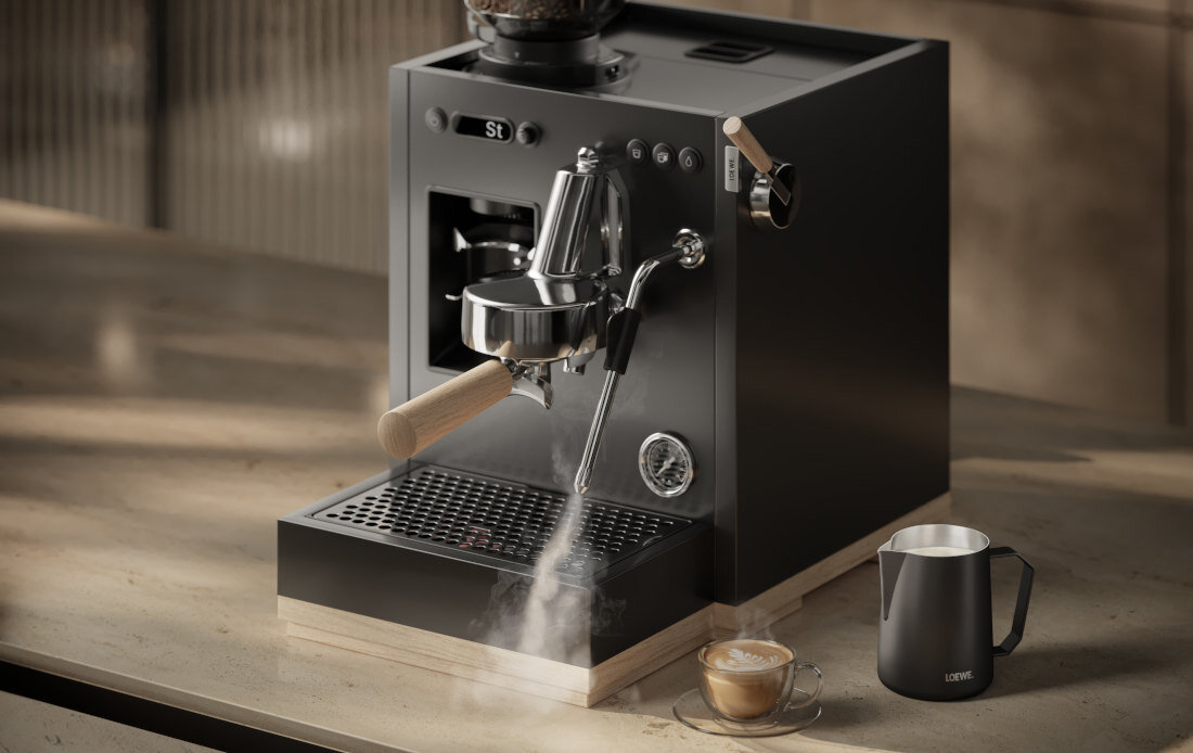 Ekspres LOEWE Aura Pure pianka mleczna Regulacja przepływu pary pięć stopni latte art