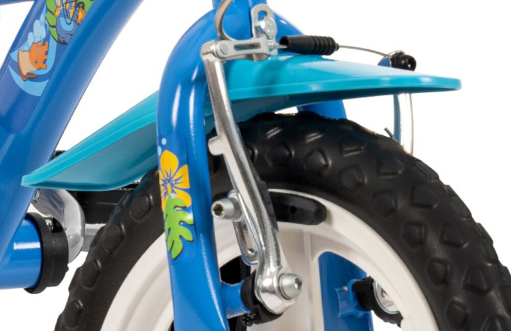 Rower dziecięcy HUFFY Stitch 22864W 12 cali Niebieski zbliżenie na hamulec zdjęcie na białym tle podstawa bezpieczeństwa hamulec V-Brake typu Caliper skuteczne i precyzyjne hamowanie w każdej sytuacji hamulec działa płynnie i szybko reaguje komfort bezpieczeństwo duża pewność