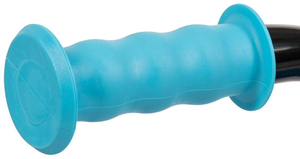 Rower dziecięcy HUFFY Stitch 22864W 12 cali Niebieski zbliżenie na uchwyt zdjęcie na białym tle odpowiednia pozycja ciała kierownica z możliwością regulacji wysokości od 56 do 62 cm wygodna i bezpieczna pozycja uchwyty z antypoślizgowego materiału 