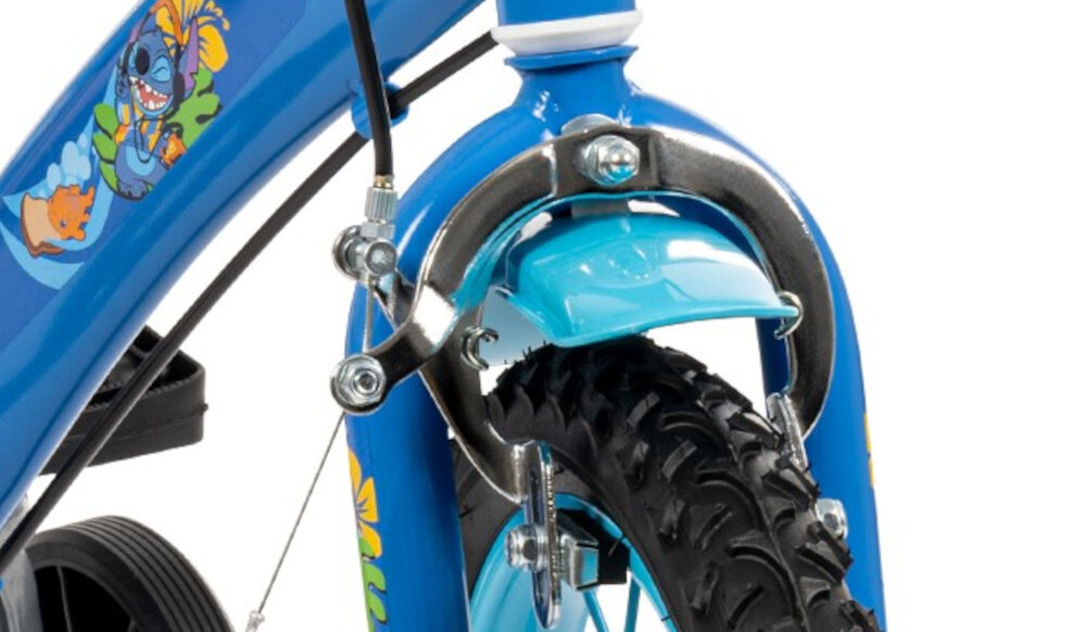 Rower dziecięcy HUFFY Stitch 21984W 16 cali Niebieski zbliżenie na hamulec zdjęcie na białym tle podstawa bezpieczeństwa hamulec V-Brake typu Caliper lekki duża siła hamowania