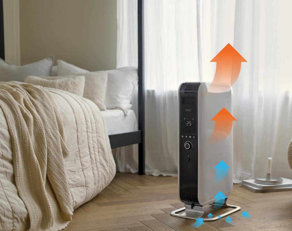 Grzejnik olejowy MILL OIL1500WIFI3 rozprowadzanie ciepła Technologia Mill Heat Boost cyrkulacja powietrza szybko równomiernie