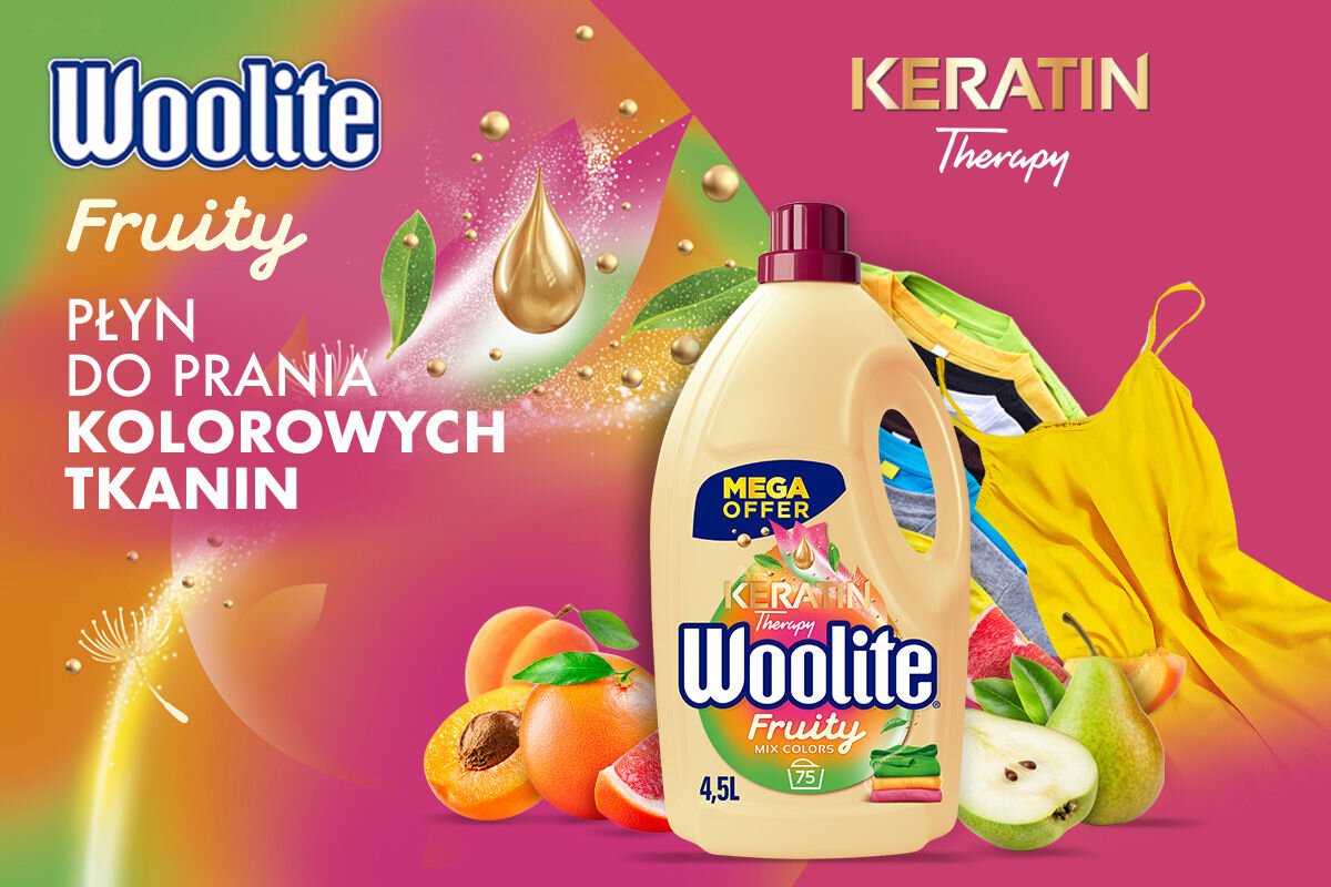 Płyn do prania WOOLITE Keratin Therapy Fruity 4500 ml do prania kolorowych tkanin owocowy zapach