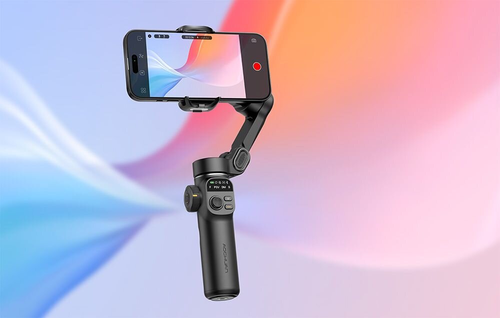 Gimbal AOCHUAN X2 z akumulatorem 800 mAh x2, o obrocie pan 260°, tilt 75° i roll 310°.