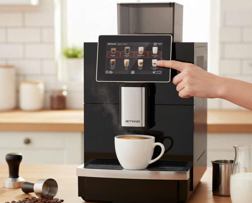 Ekspres JETINNO JL30 8 l Profesjonalny zdjęcie lifestyle Obsługa przez ekran 7-calowy ekran dotykowy Przejrzysty interfejs