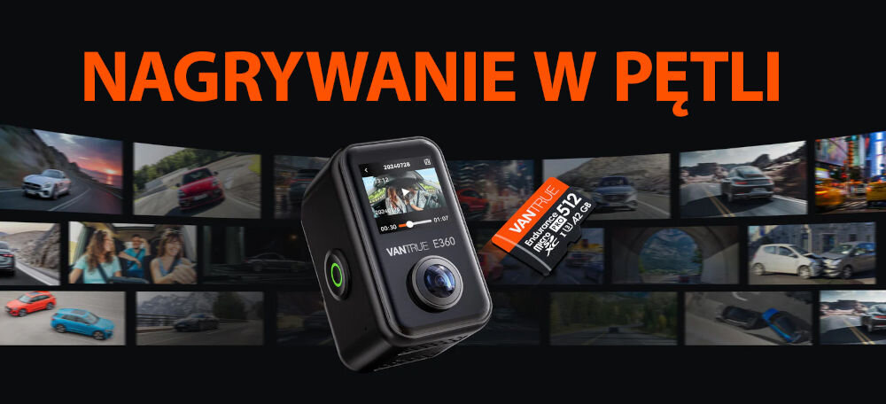 Wideorejestrator VANTRUE E360 Ace 3CH - nadpisywanie nagrań, kamera na tle nagrań