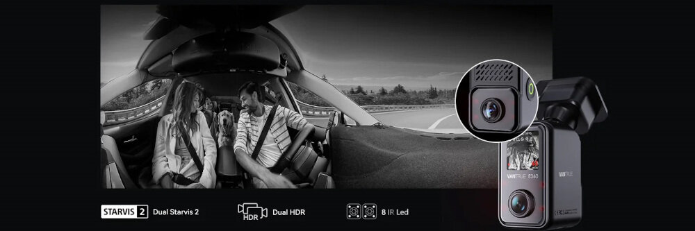 Wideorejestrator VANTRUE E360 Ace 3CH - Dobra jakość obrazu, obraz z samochodu, rodzina siedzi w samochodzie