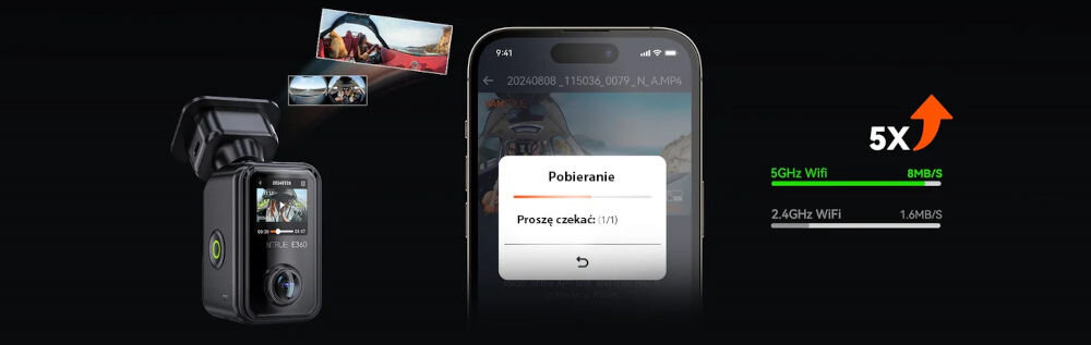 Wideorejestrator VANTRUE E360 Ace 3CH - 5GHz WiFi i aplikacja mobilna, aplikacja mobilna, wideorejestrator po skosie