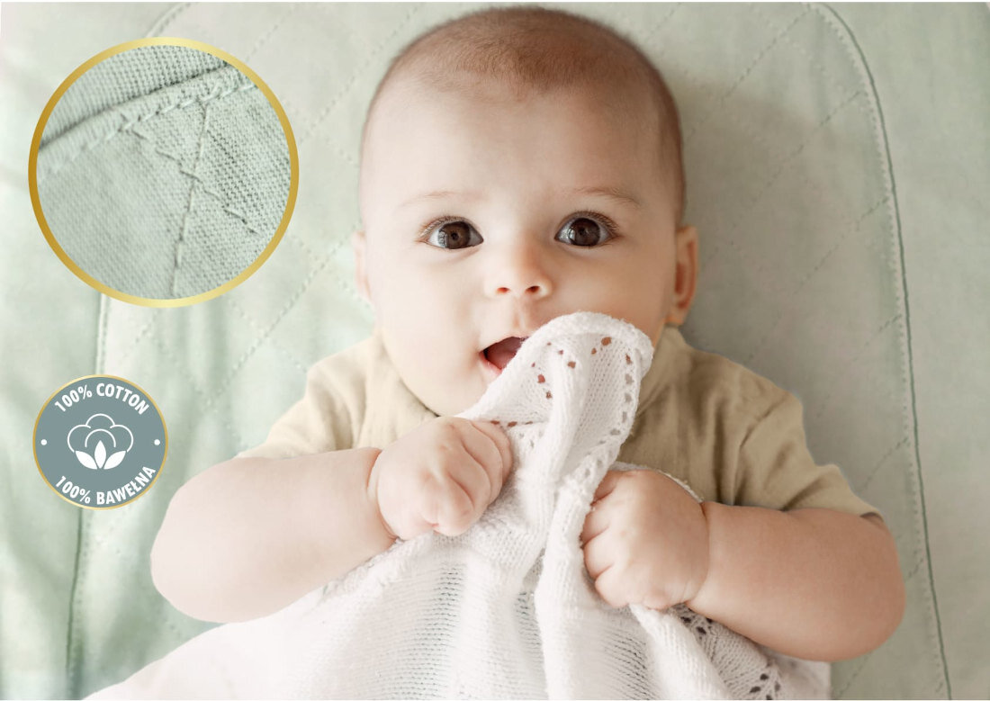 Leżaczek NENO Nesso Ciemnoszary wykonanie wysoka jakość bawełniany pokrowiec komfort bezpieczeństwo wlaściwości termoregulujące ochrona materiał biodegradowalny