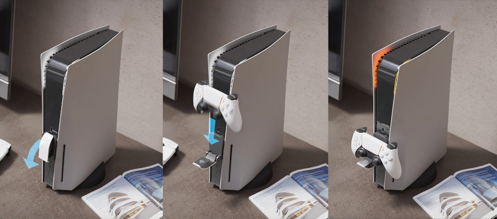 Stacja ładująca GENESIS Tin 300 wysokiej wygodzie i bezpieczeństwie użytkowania żłobienia stabilne oparcie dla kontrolerów DualSense® DualSense Edge® proste bezpieczne