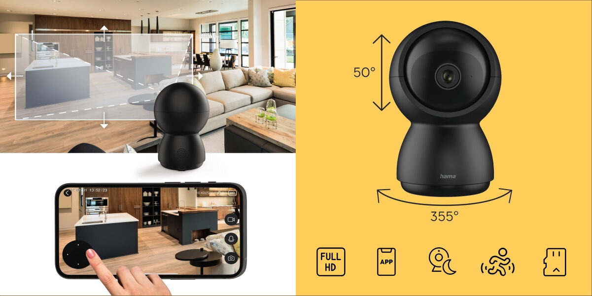 Kamera HAMA 176647 Wewnętrzna, Wi-Fi, Kamera obrotowa Panorama i obrót