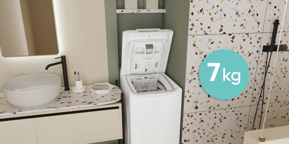 PRALKA CANDY TCAS275D3-S PROWASH 7 kg bęben pojemność ładowana od góry większa ilość ubrań specjalna struktura bębna konstrukcja ochrona delikatnych tkanin