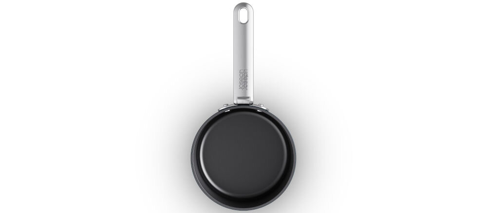 JJ-Rondel 19cm ze składanym uchwytem+pokryw. Space zdjęcie od góry rondelek ciemne dno srebrna rączka białe tło wygoda trwała można go być w zmywarce ułatwia codzienne użytkowanie powłoka nieprzywierająca optymalny stan zaleca się mycie ręczne zachowanie właściwości