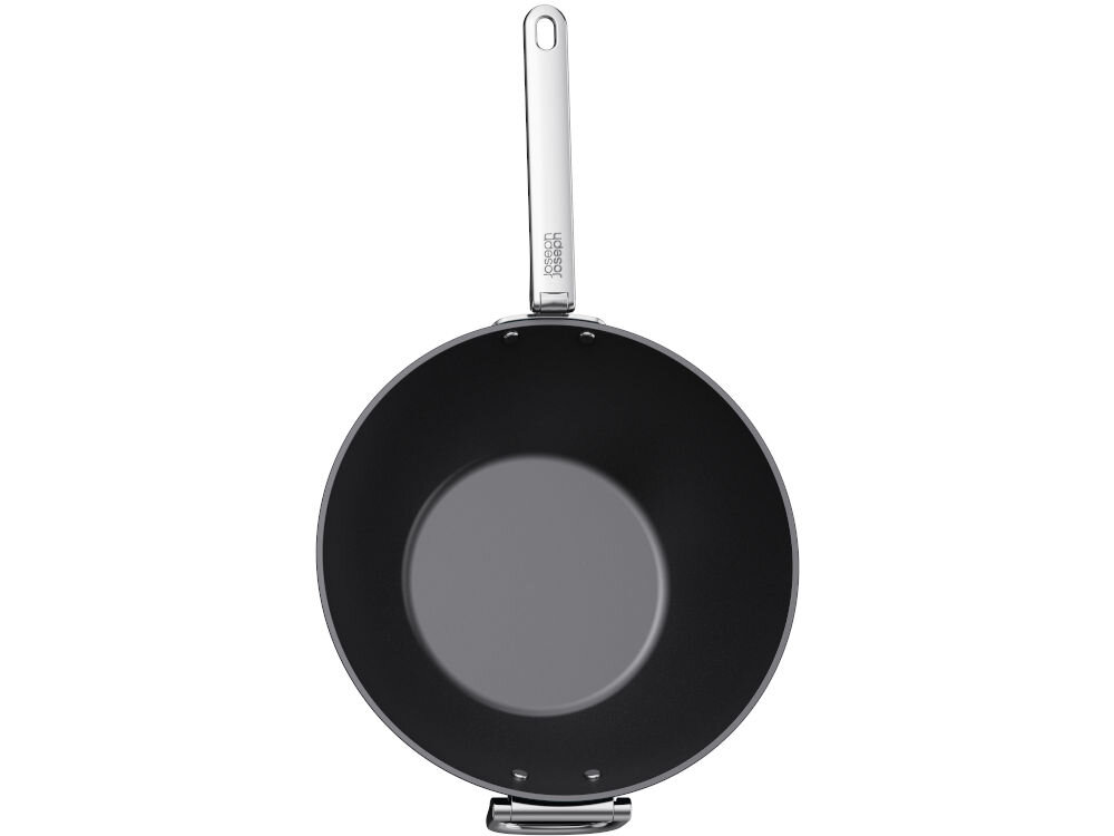 JJ-Wok 32cm ze składanymi uchwytami Space patelnia czarne dno srebrna rączka białe tło możliwość mycia w zmywarce ochrona powłoki nieprzywierającej zalecane mycie ręczne wysoka jakość wykonania stylowy design funkcjonalny estetyczny praktyczny element dla amatorów dla profesjonalnych kucharzy