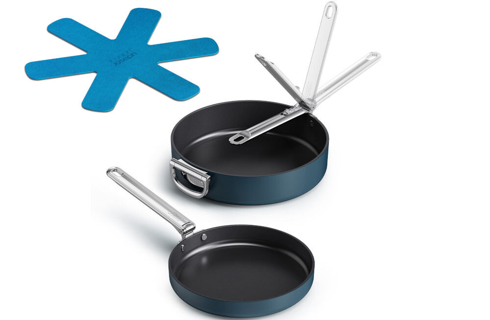 JJ-Zestaw 2patelni ze skł.uchwytami+przekład.Space patelnia 24 cm patelnia 28 cm podkładka filcowa dokumentacja