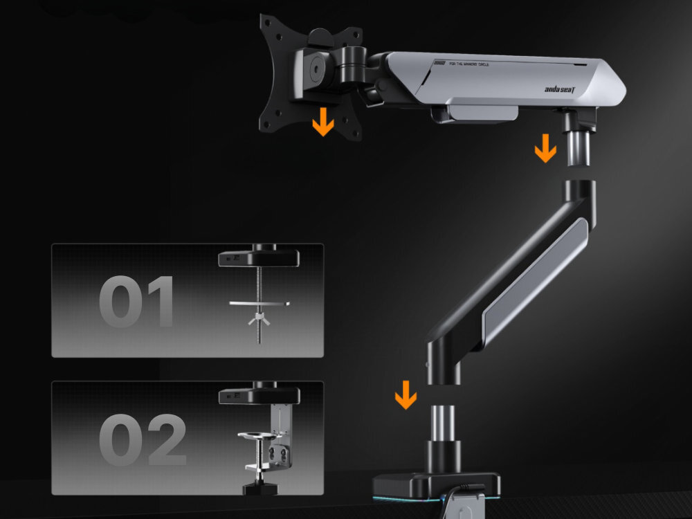 ANDA SEAT Stealth II Pro RGB dwa sposoby montażu różnych grubości blatów nie wymaga skomplikowanych narzędzi - dwa sposoby montażu