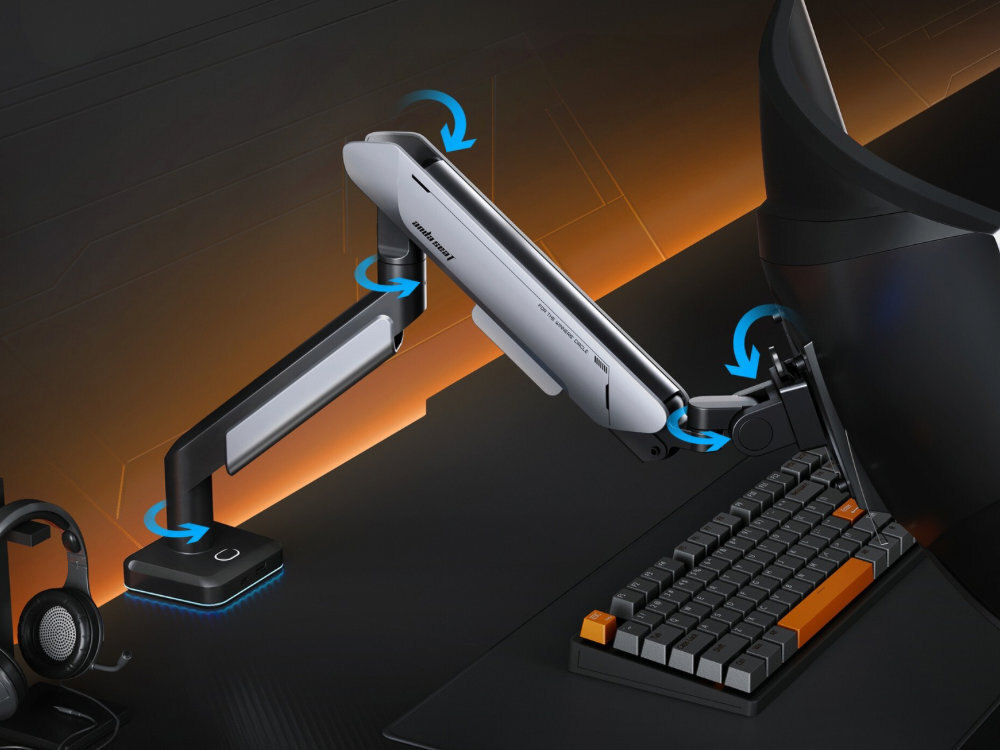 ANDA SEAT Stealth II Pro regulacji w pięciu kierunkach trójwymiarową przestrzeń wizualną redukuje napięcie szyi oraz zmniejsza zmęczenie wzroku - regulacja w 5 punktach