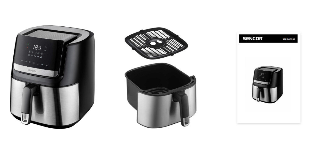 Air Fryer bezpieczeństwo użytkowania Frytkownica beztłuszczowa SENCOR SFR 6600SS (Wi-Fi) z 10 gotowymi programami zestaw akcesoria komplet wyposazenie